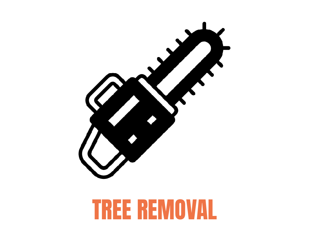 Icon of a chainsaw with the words "Tree Removal" below it.