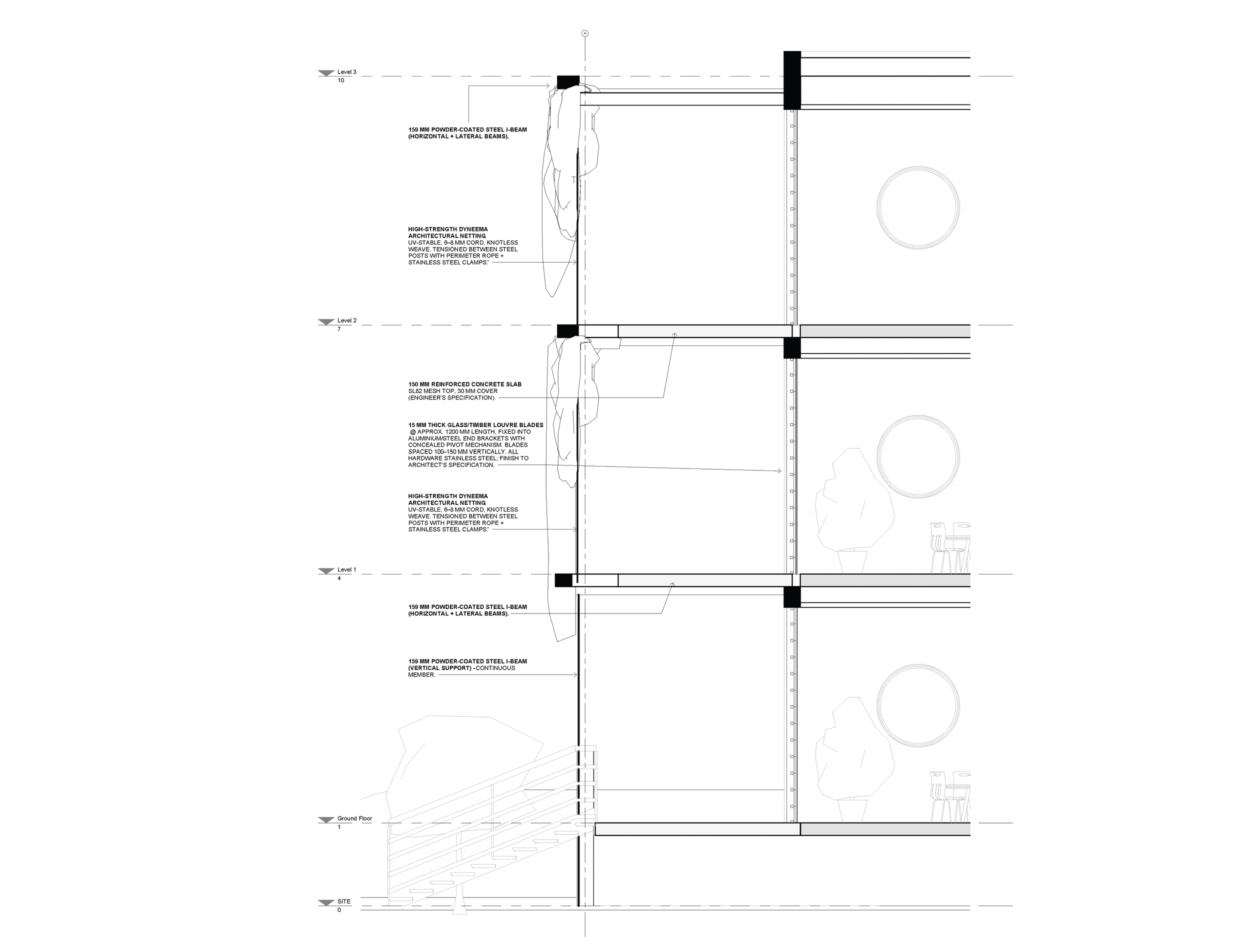 Dyneema Architectural Netting Facade Detail 1:20