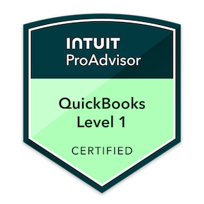ProAdviser badge for QuickBooks Level 1 certification from Intuit