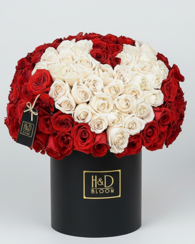 Black Round Maxi Dome Heart Rose Hat Box