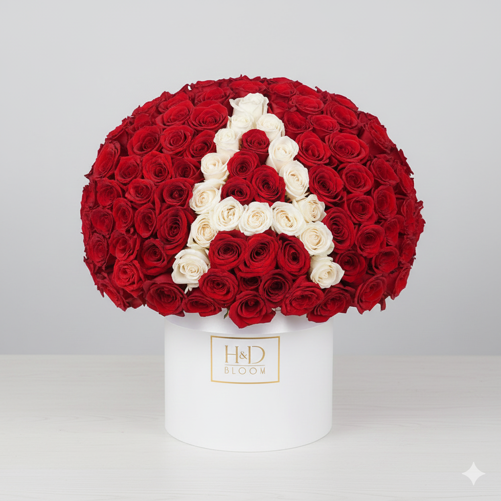 Grand White Round Rose Letter Arrangement