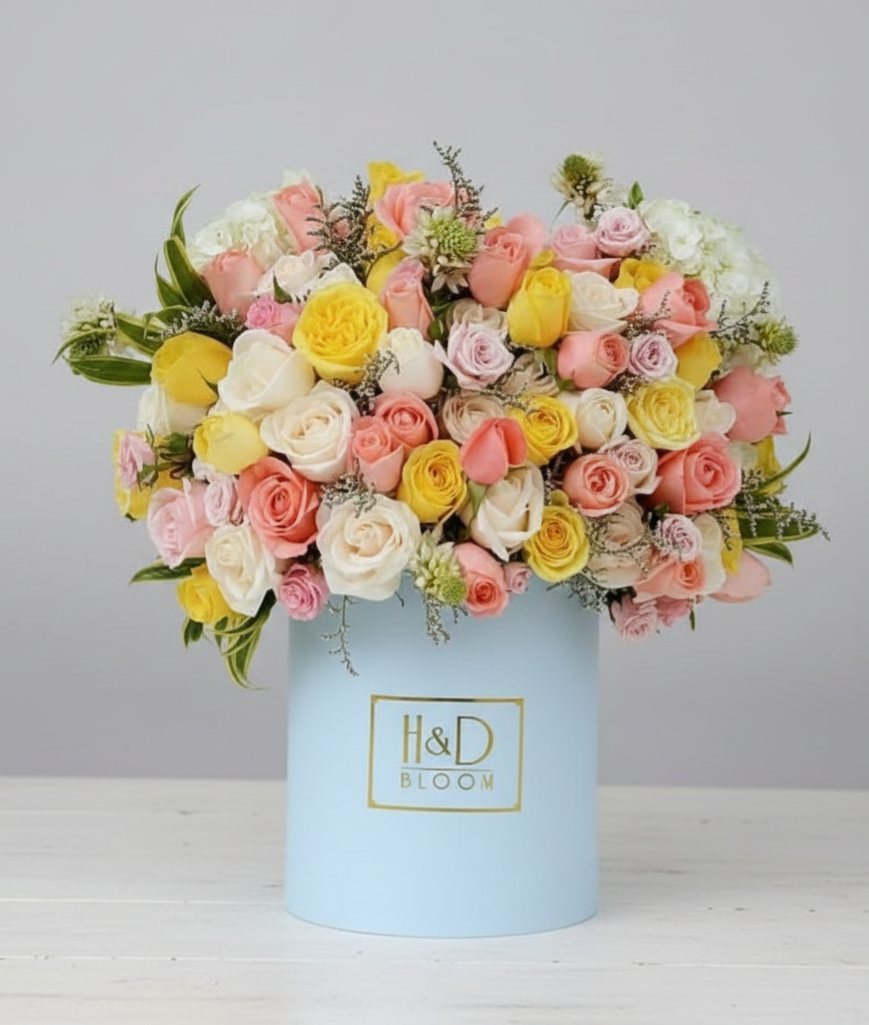 Medium Round Spring Fiesta Multicolor Rose Dome Hatbox