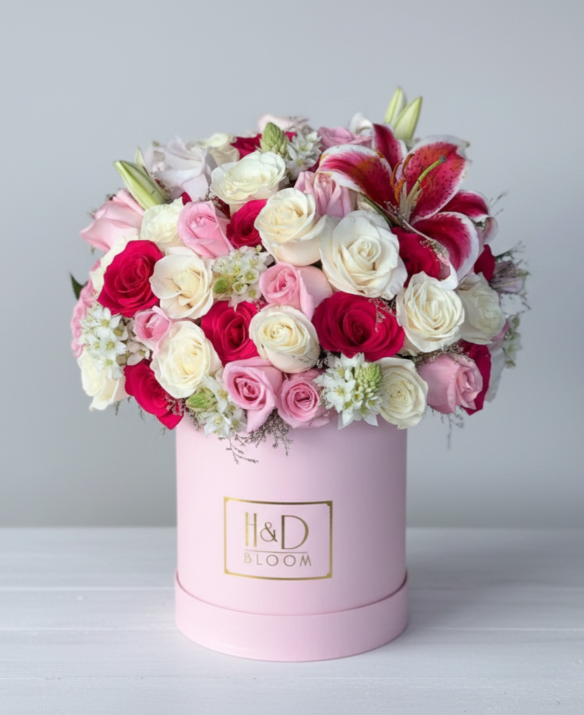 Pink Premium Lilie Rose Dome Hat Box