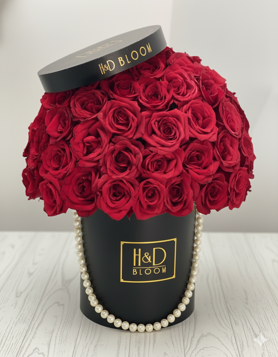 Large Black Round Hat Box With Red Roses