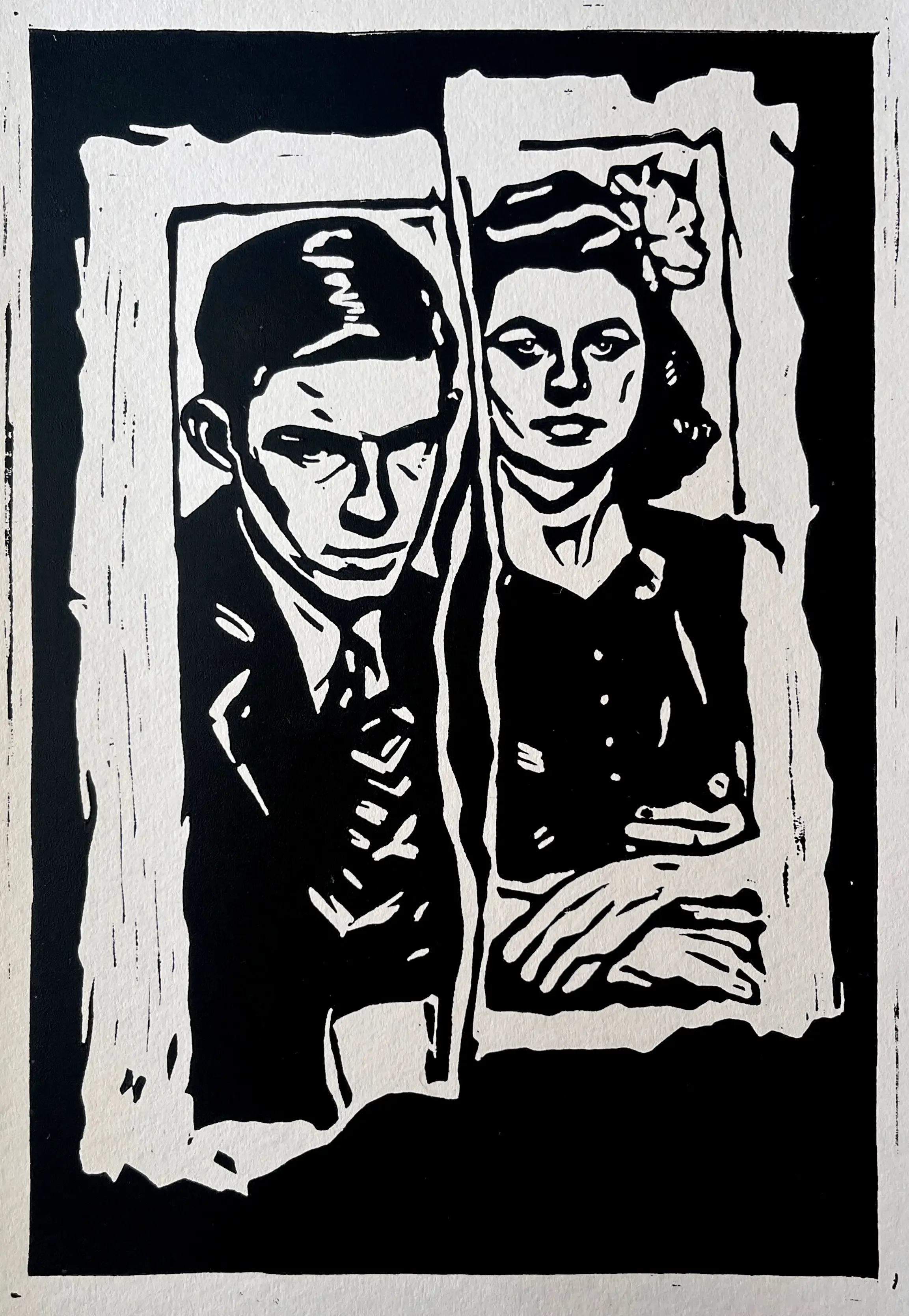 A Stranger Came Along, 2026, Linocut on paper, 18x12 in.