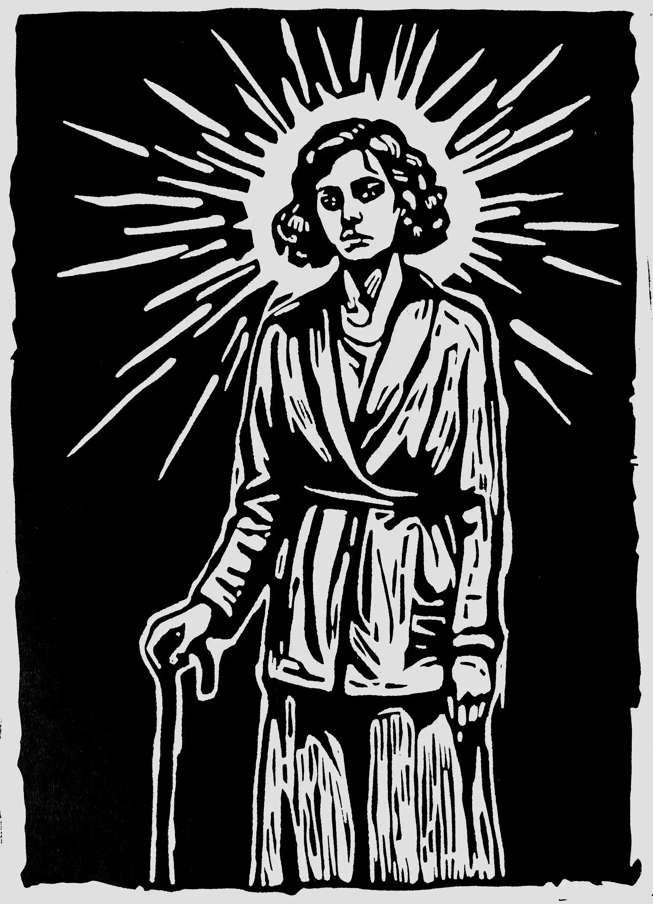 Young Mother in Heaven, 2025, Linocut on paper, 18x12 in.