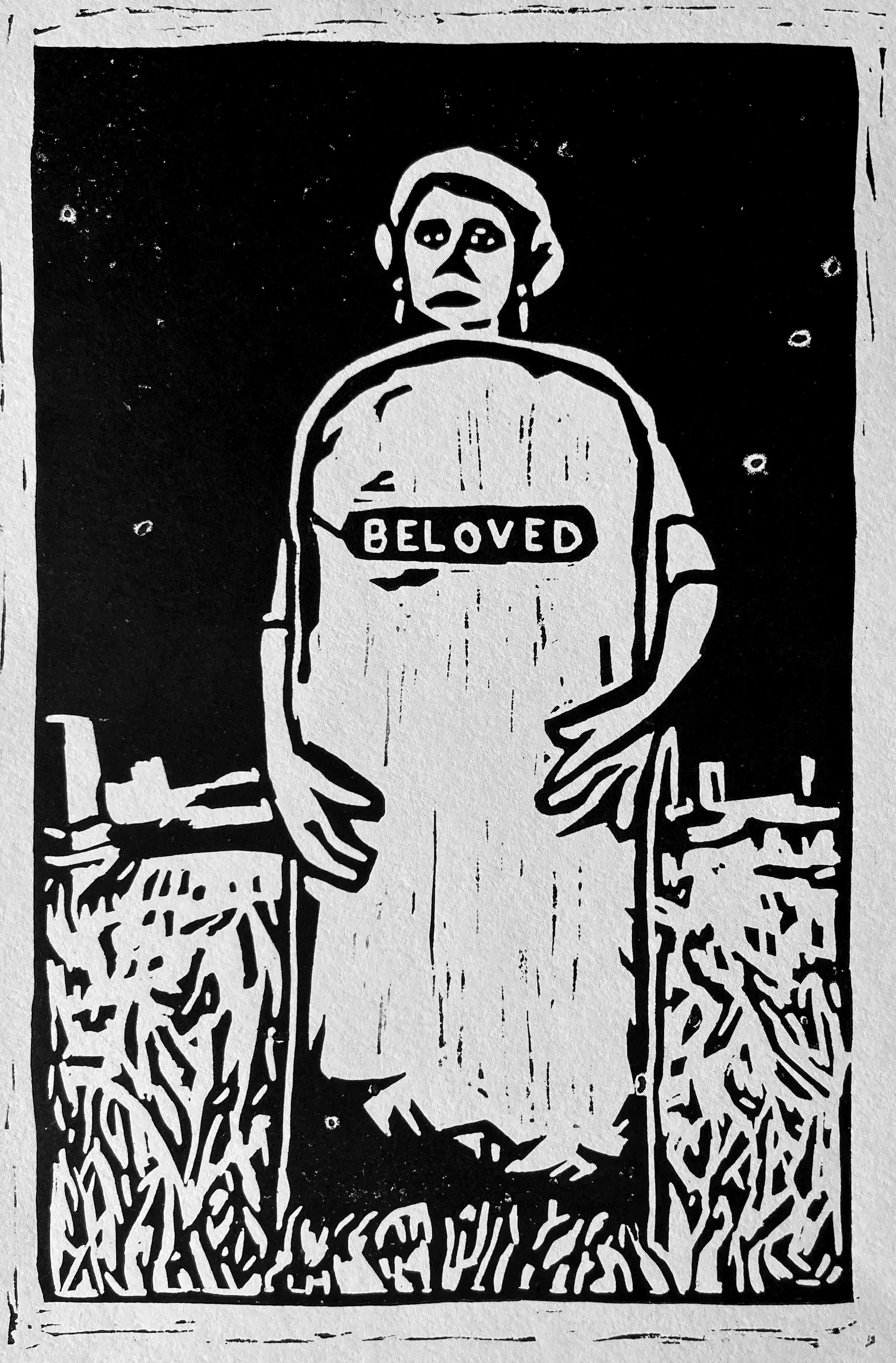 Into Your Arms, 2025, Linocut on paper, 9 x 12 in.