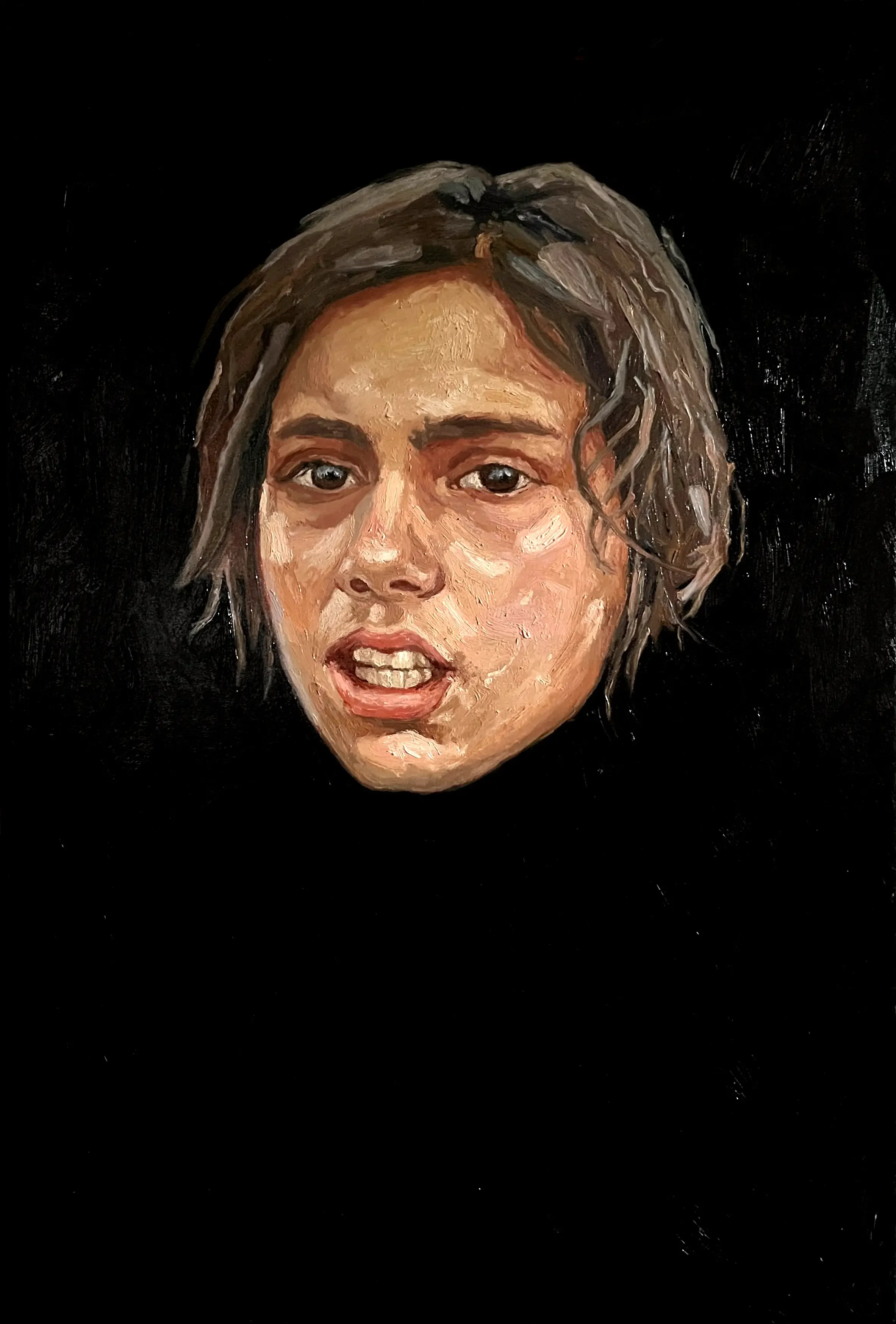 Girl in Man-Made Hell, 2026, Oil on linen, 30x20 in