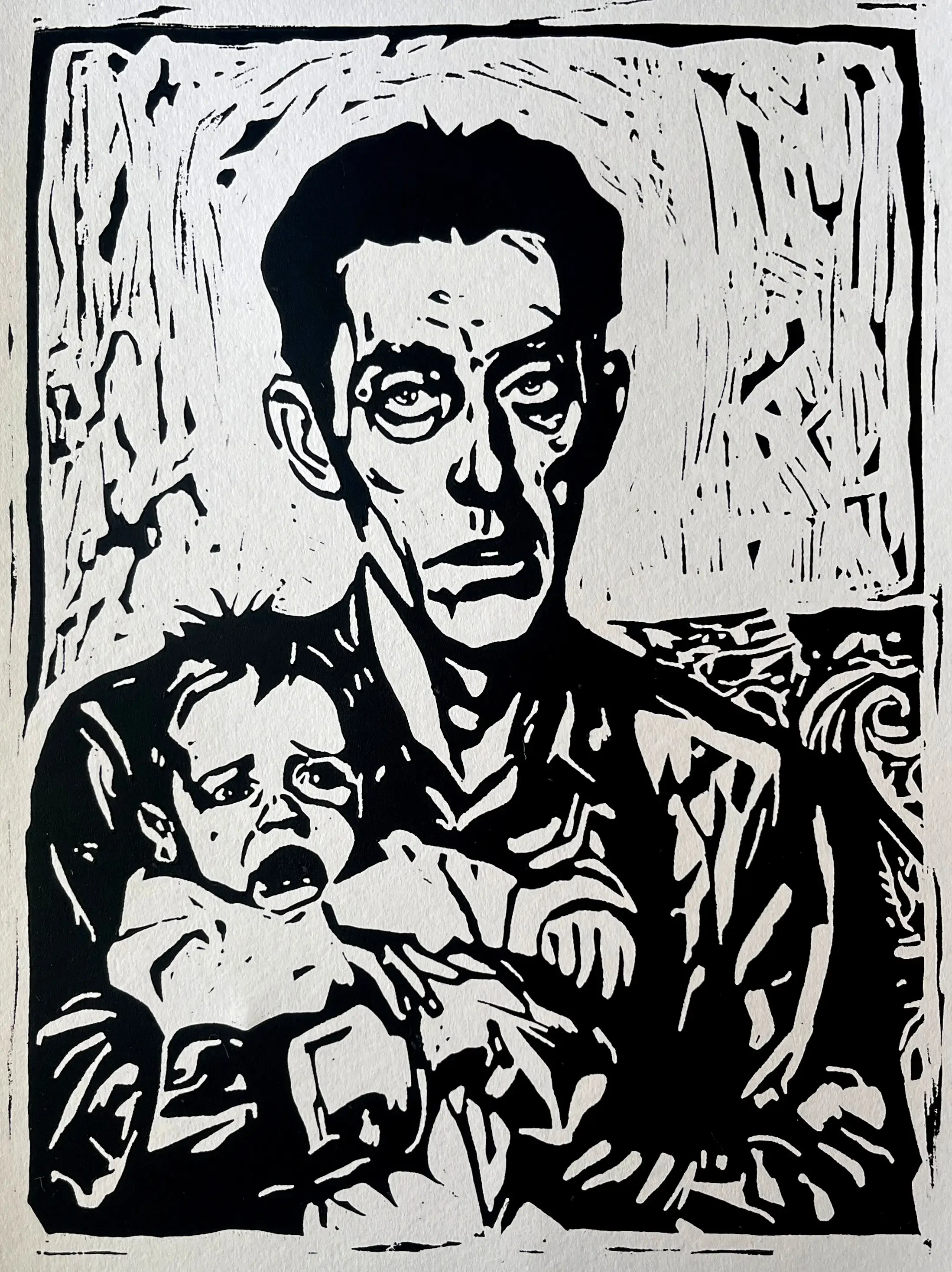 The Breadwinner, 2026, Linocut on paper, 18x12 in.