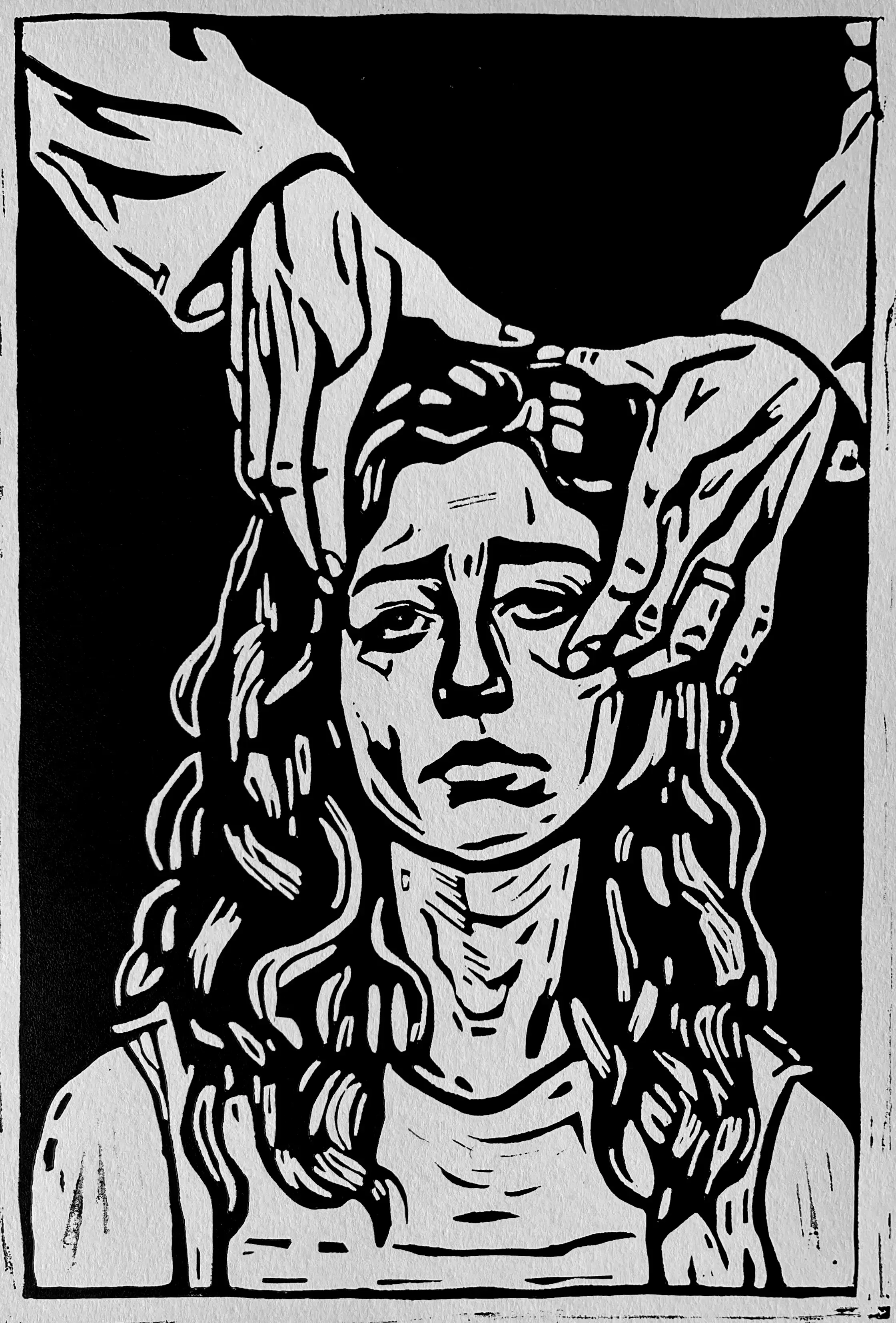 Psychiatry, 2025, Linocut on paper, 12 x 18 in.