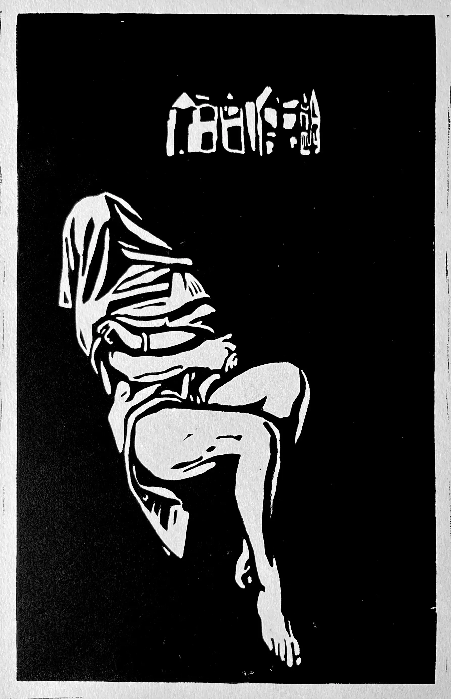 Only God Forgives, 2025,  Linocut on paper, 12 x 18 in.