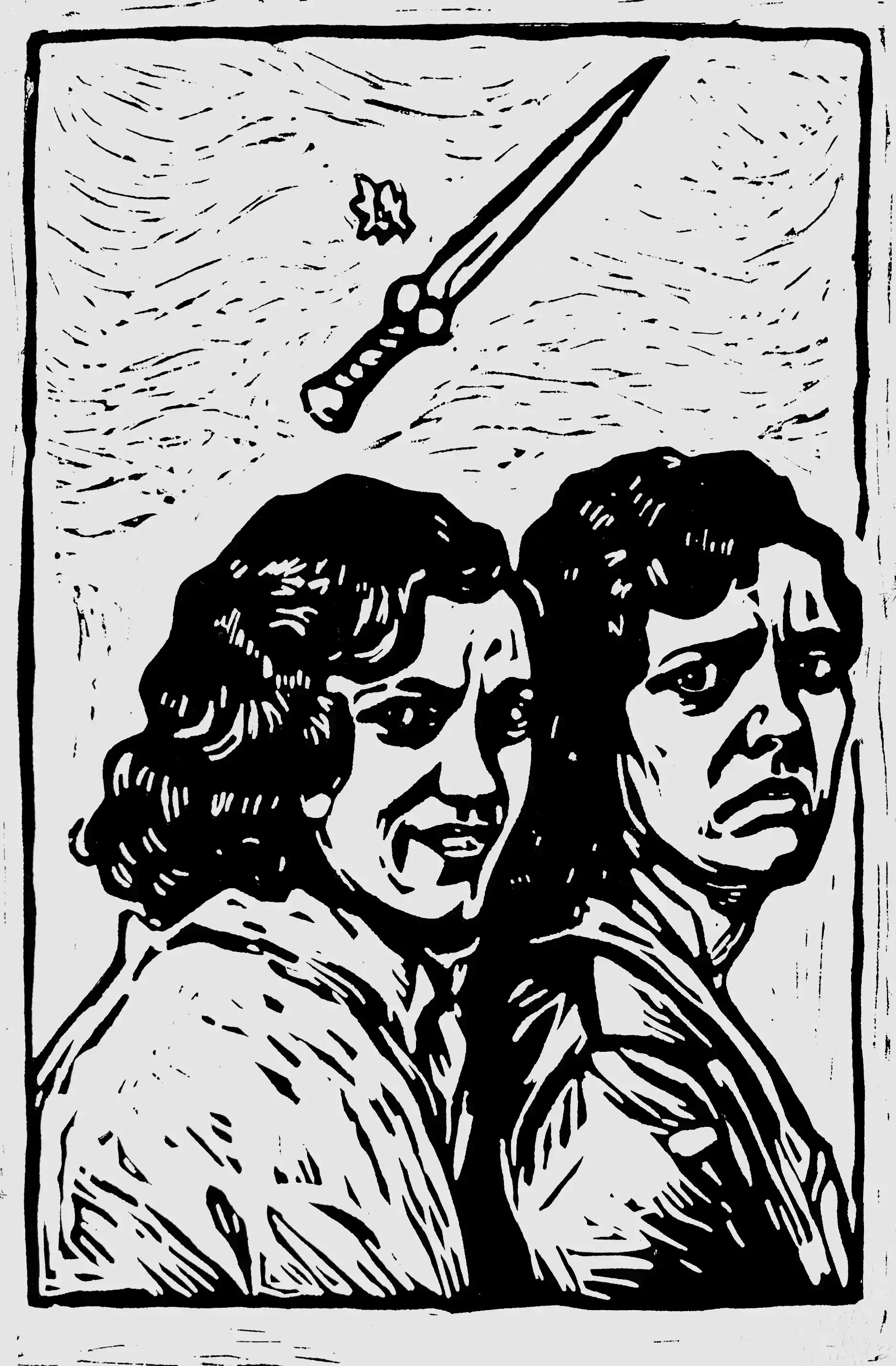 The Conspiracy, 2025, Linocut on paper, 18x12 in.