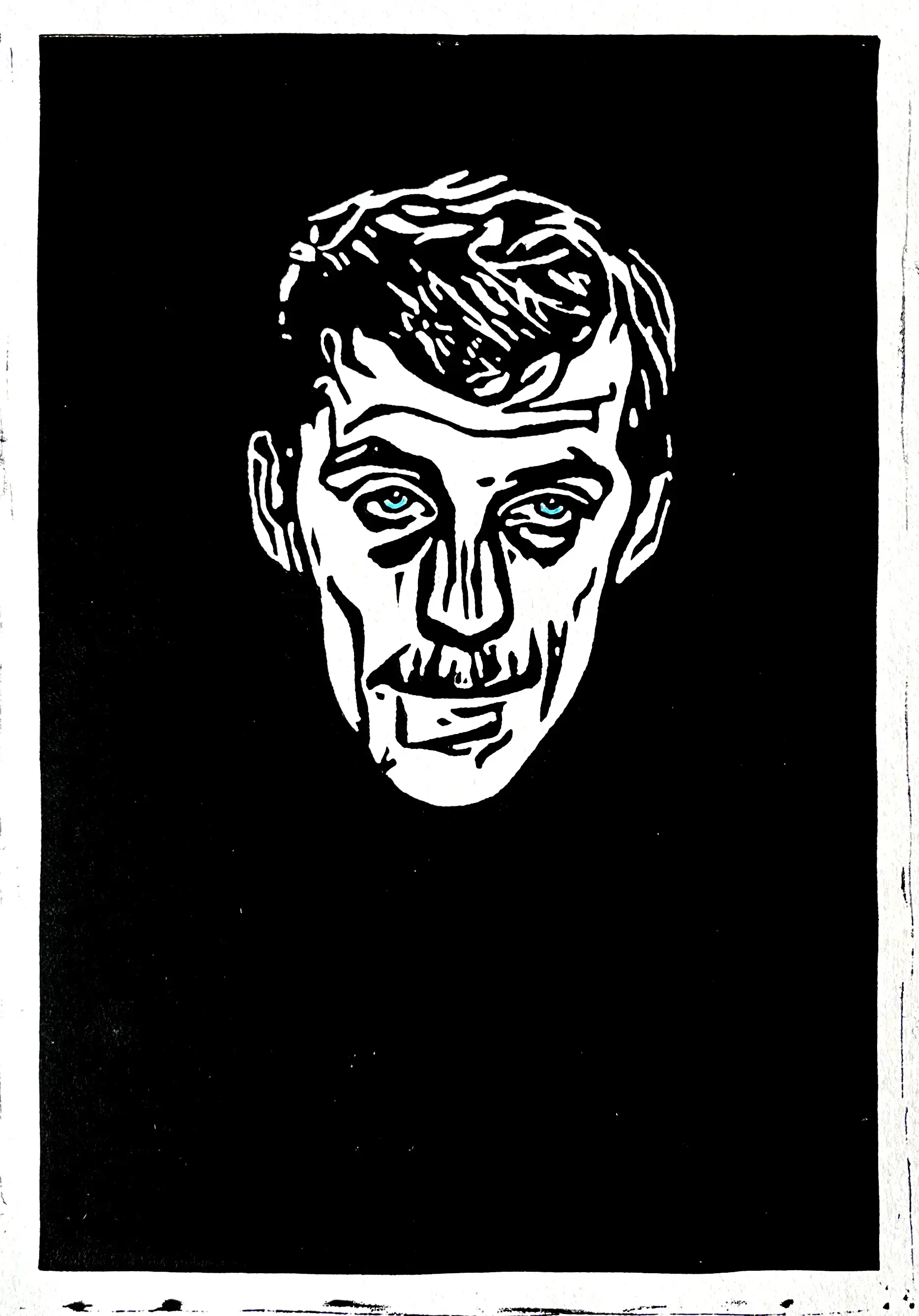 Forsaken, 2025, Linocut and colored pencil on paper, 12 x 18 in.