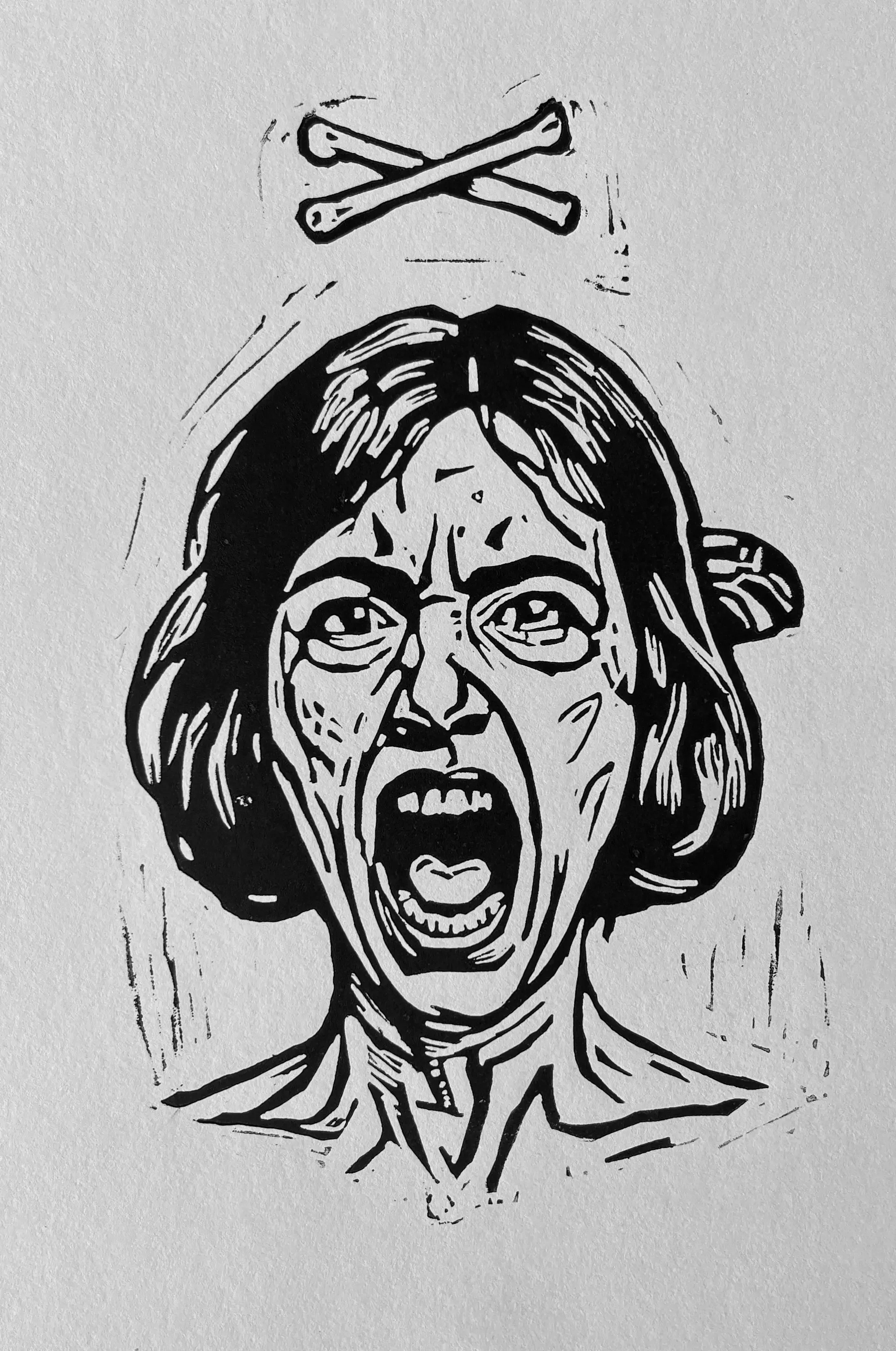 Caterwaul, 2025, Linocut on paper, 9 x 12 in.