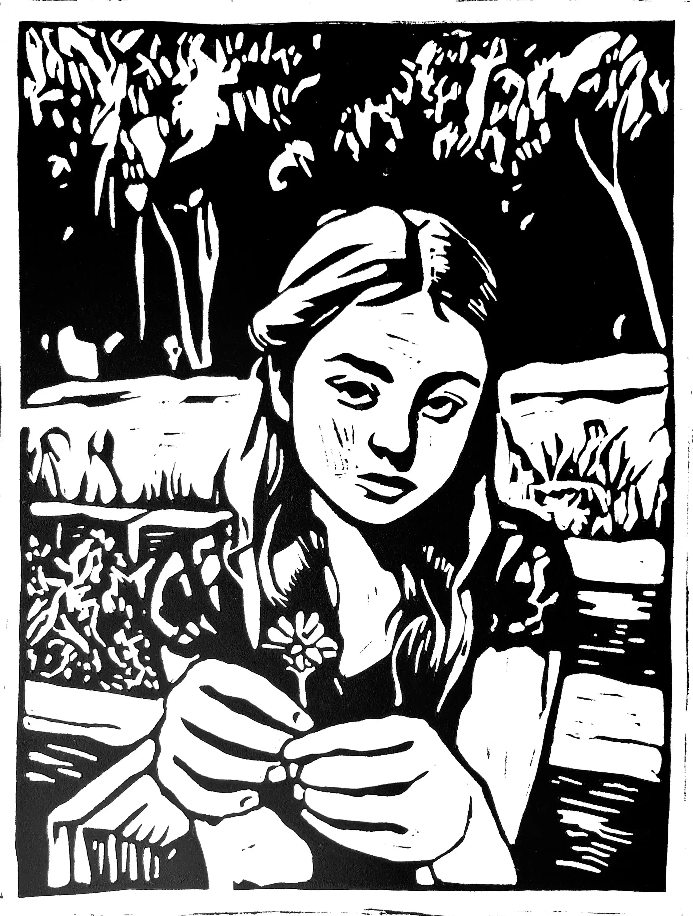 Flor, 2026, Linocut on paper, 12 x 18 in.