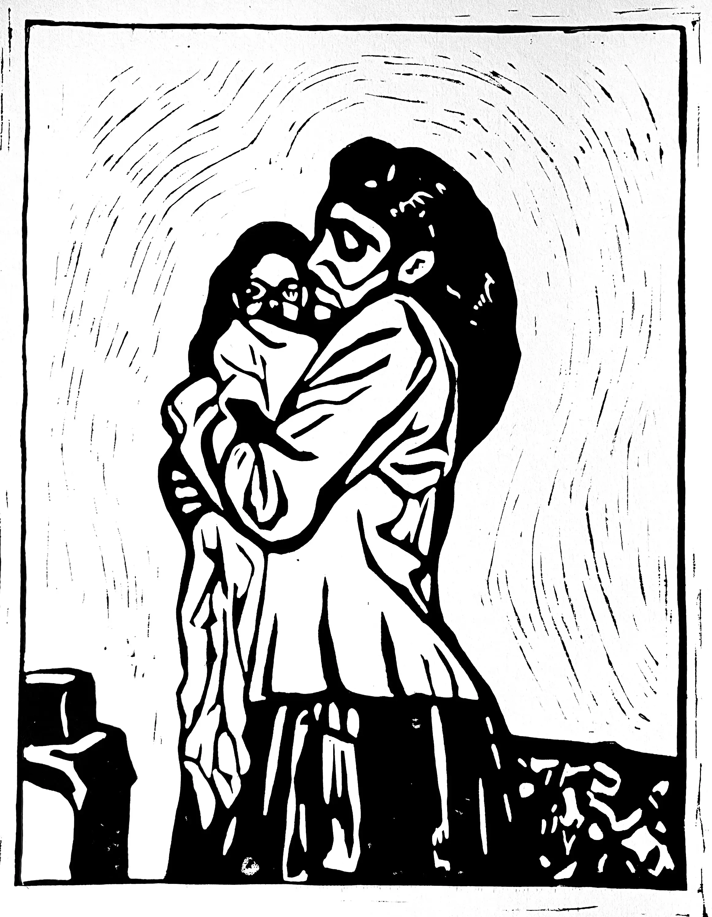 Cradled, 2025, Linocut on paper, 12 x 18 in.