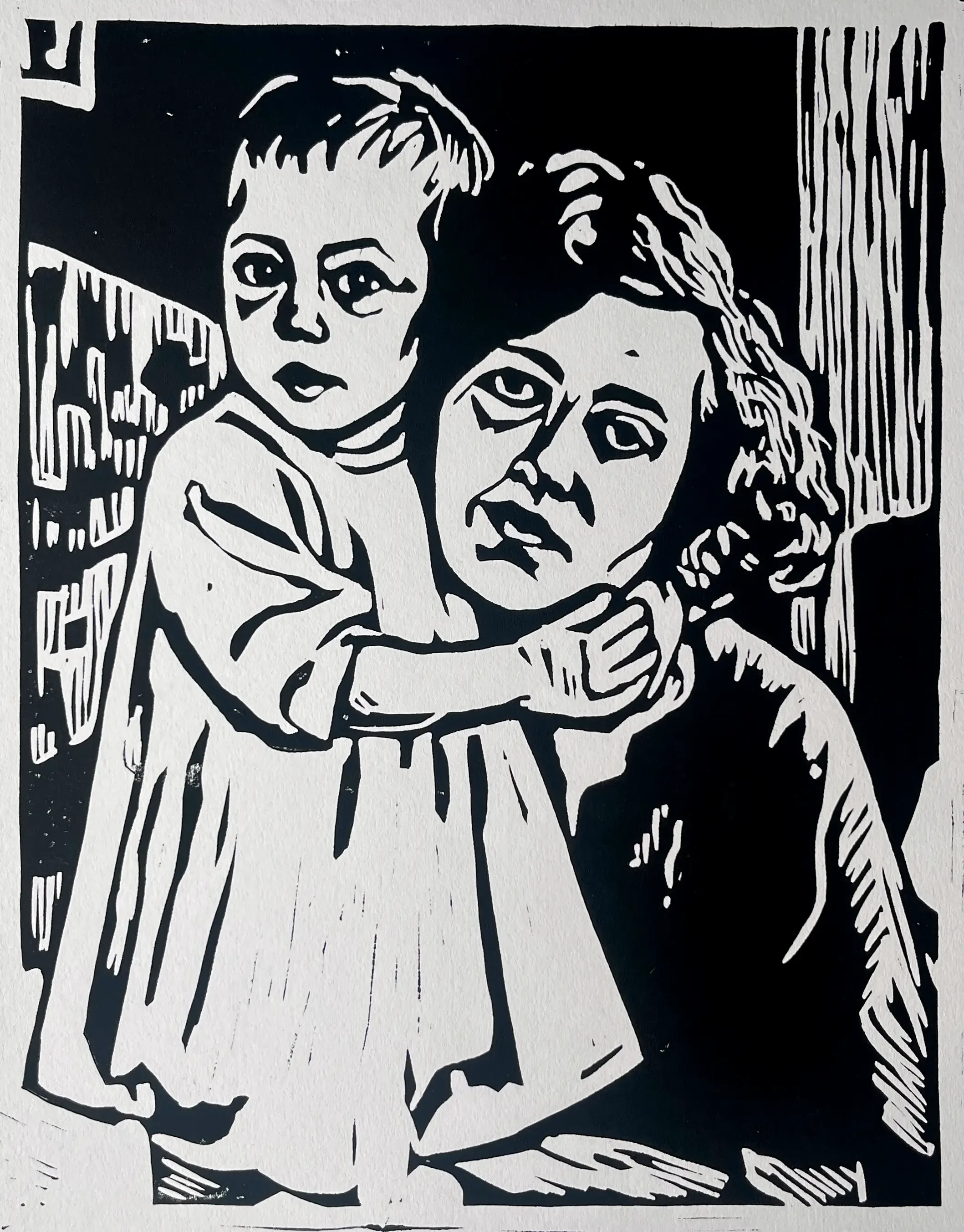 The Firstborn, 2026, Linocut on paper, 18x12 in.