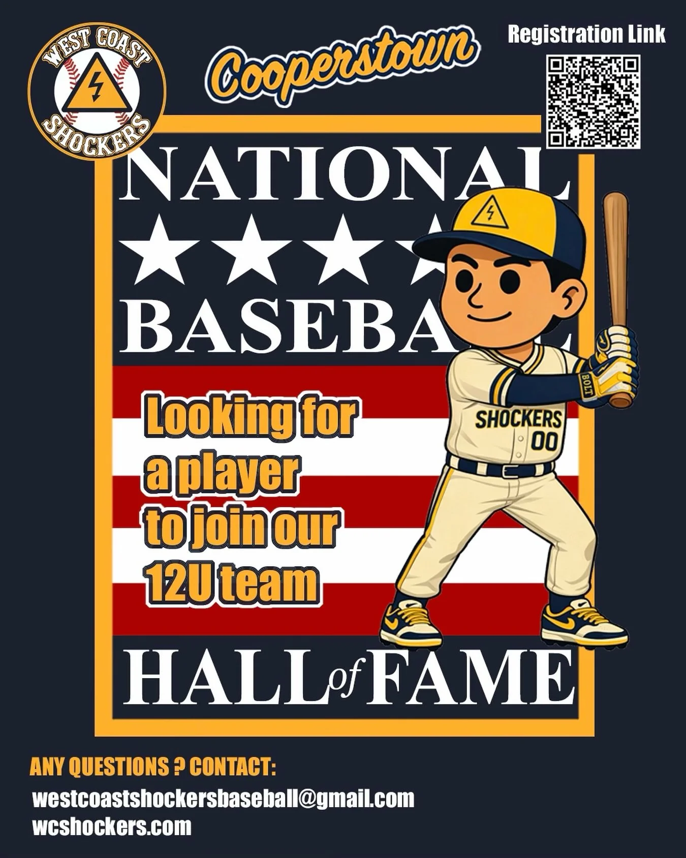 ⚾️ West Coast Shockers 12U ⚡️

🚨 ROSTER SPOT OPEN 🚨

Arizona Spring Training and Cooperstown bound

Seeking one AAA/Majors level player to complete our roster.

Pitchers wanted.

Practices are 3 times a week with 2 field and one facility practice. 