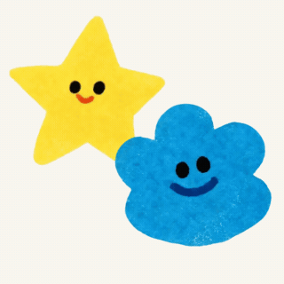 Illustration of a yellow star and a blue cloud with smiling faces.