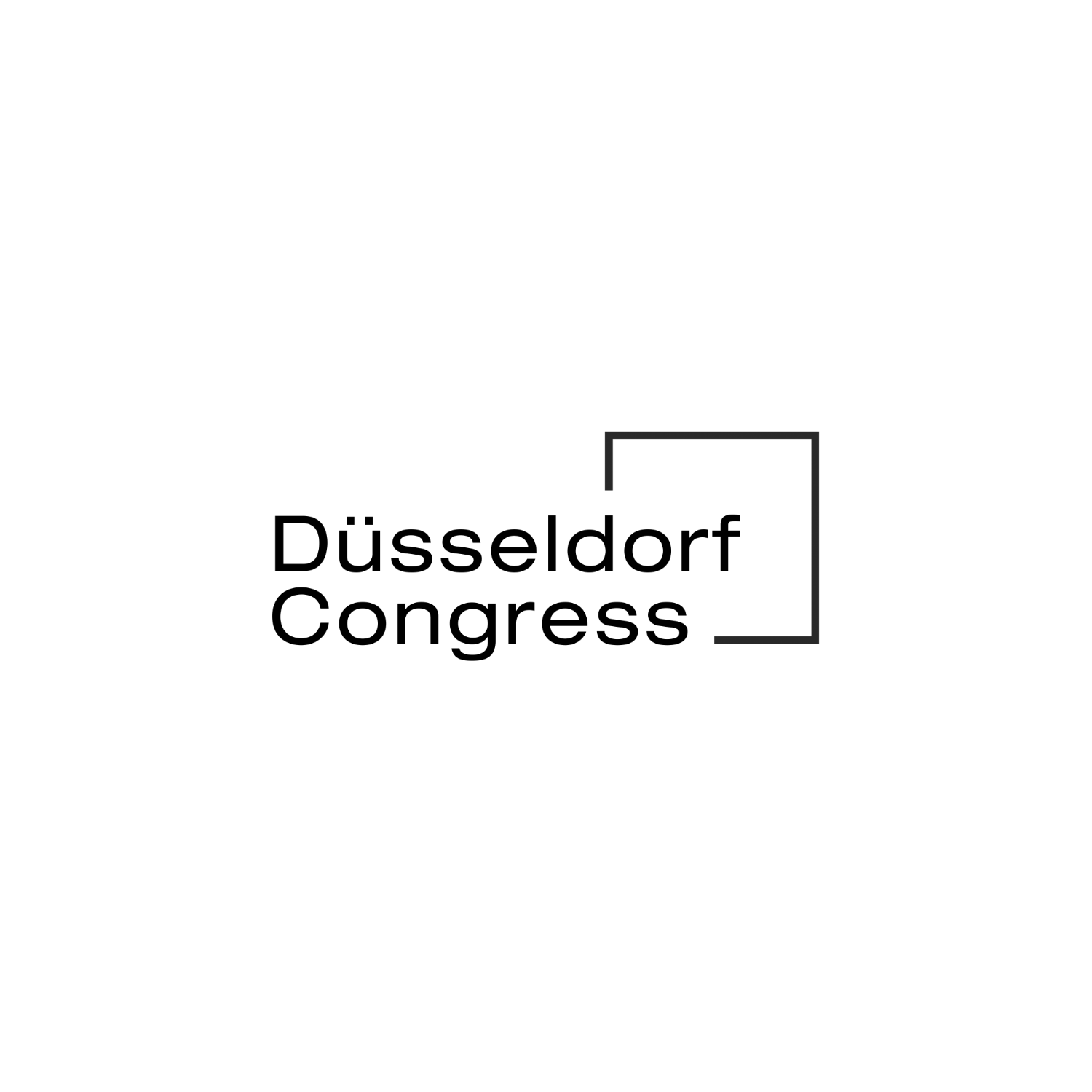 Logo mit dem Text 'Düsseldorf Congress' in schwarz, umrahmt von einem stilisierten quadratischen Rahmen, auf weißem Hintergrund.