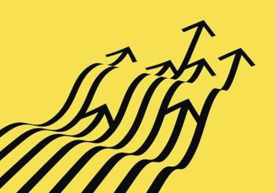 Schwarze Aufwärtspfeile auf gelbem Hintergrund, die nach oben zeigen.