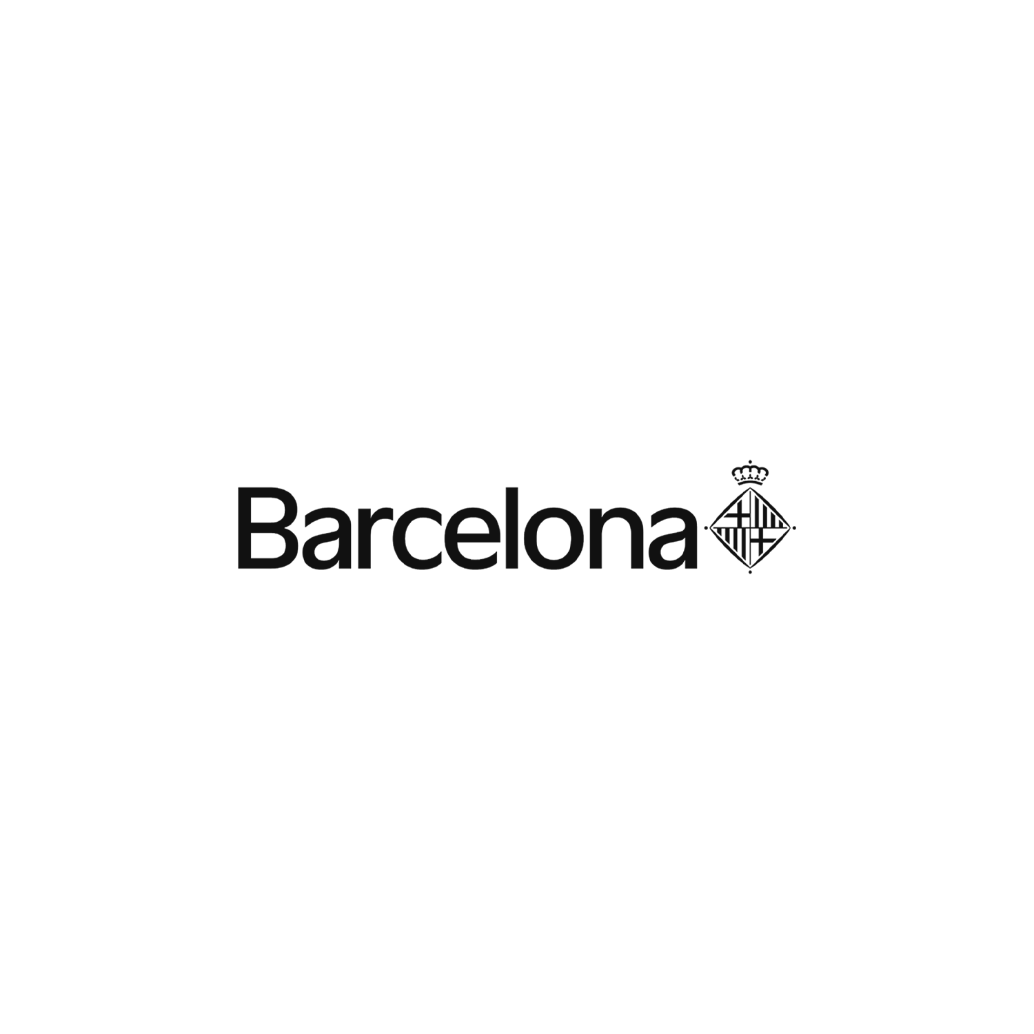 Schwarzes Logo mit dem Text 'Barcelona' und einem Wappen mit Krone darüber.