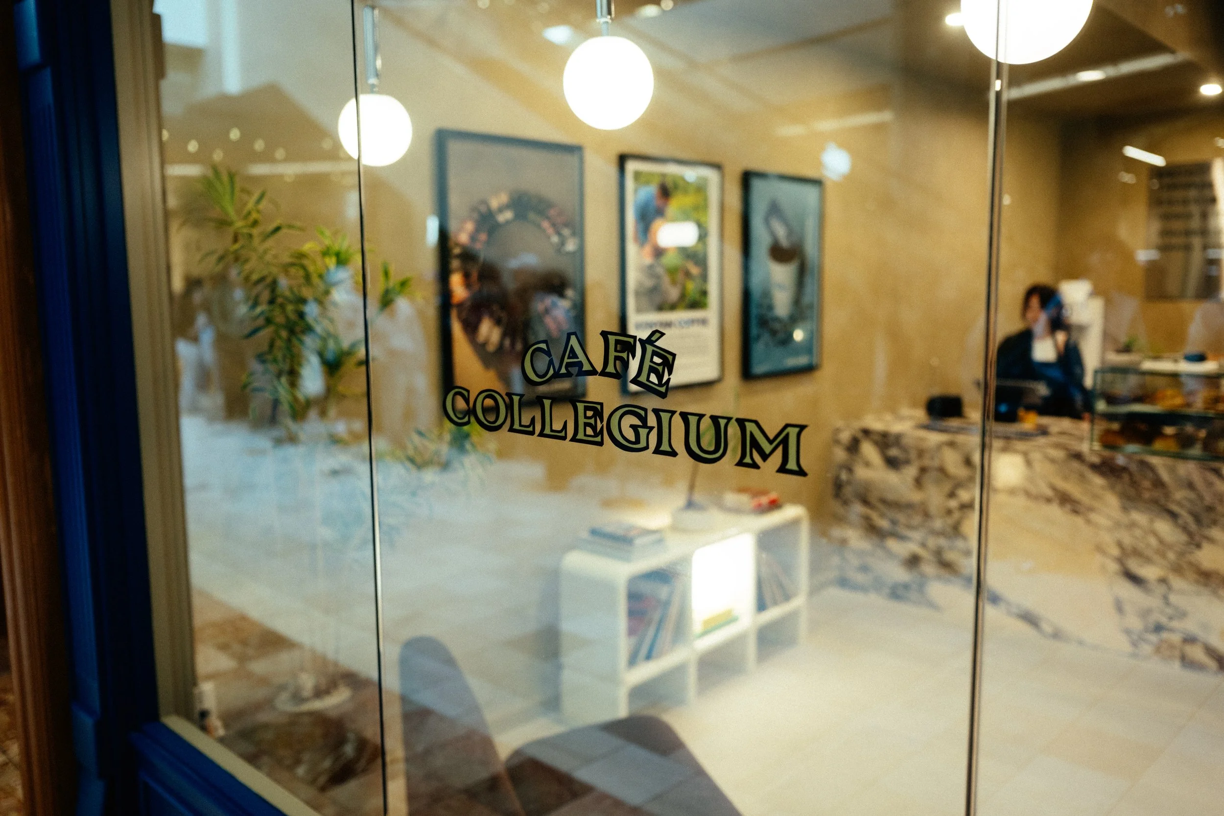 Living room with white walls, a stone fireplace, a beige sectional sofa with multiple cushions, a coffee table with decorative items, a large window showing a suburban street, a potted plant, and wall art.