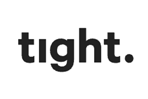 The word 'tight' in black block letters with a period at the end.