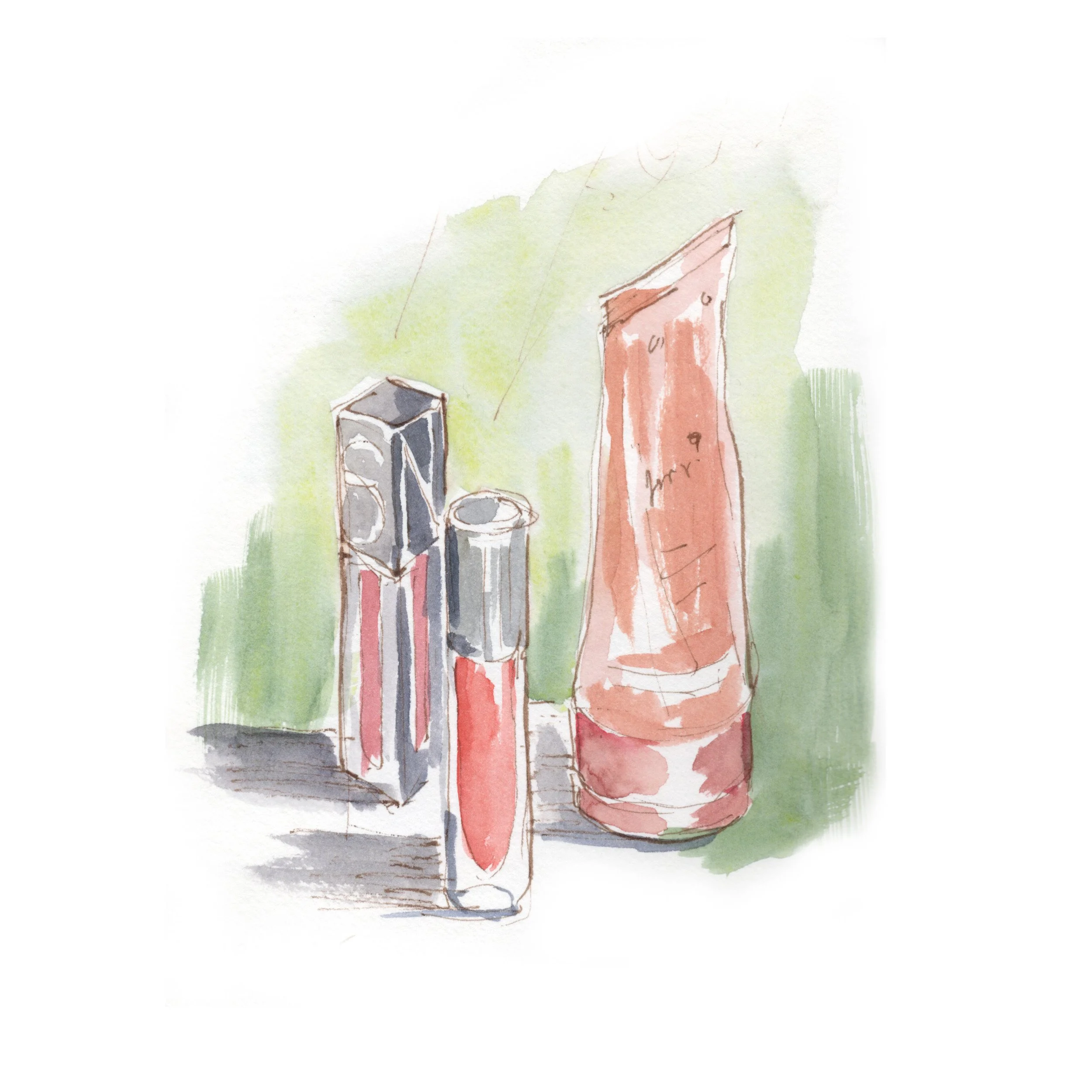 Beauty products on the bed table