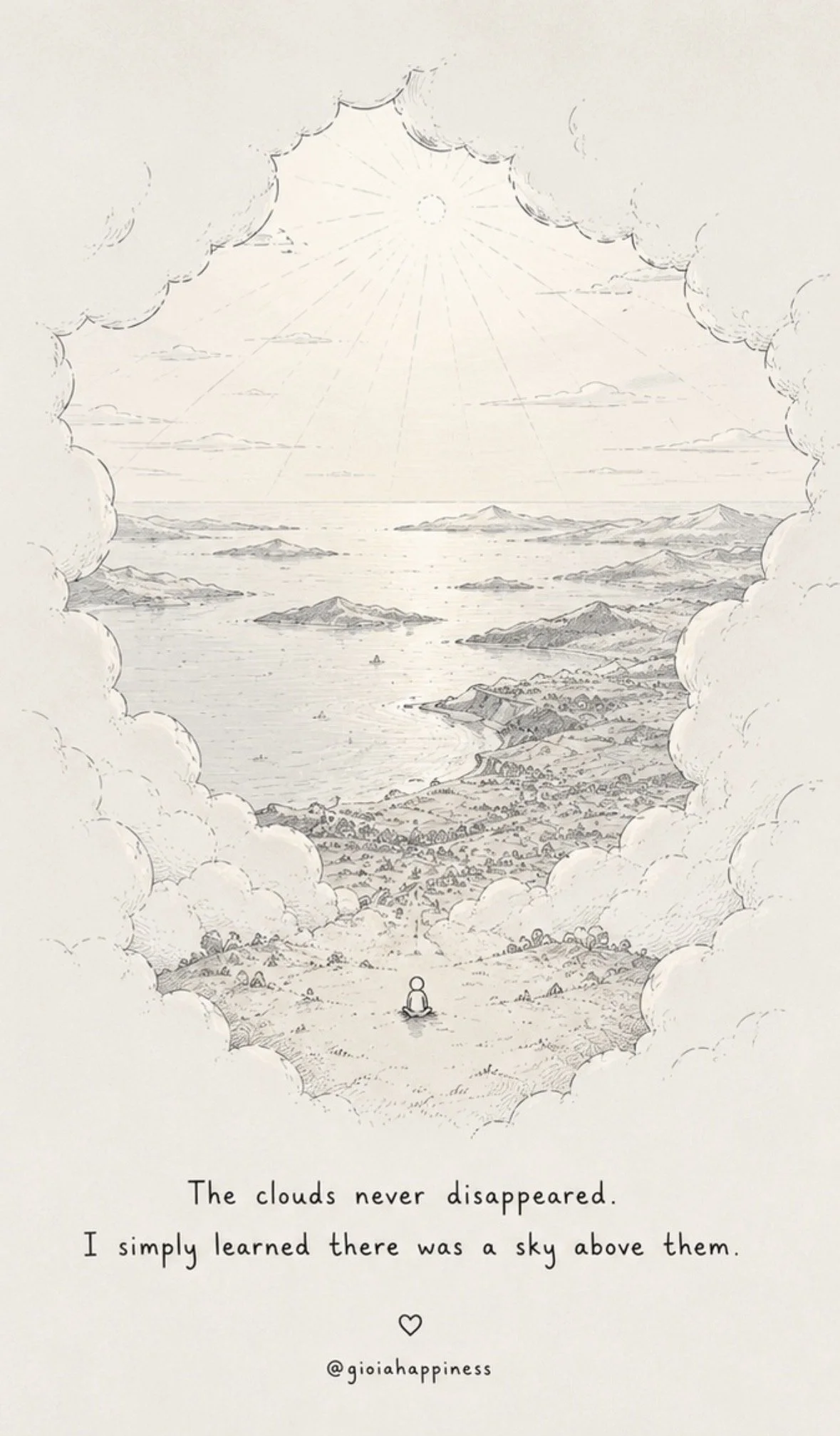 The same world seen from a different perspective reveals a vast landscape beyond the clouds, exploring perspective, awareness and how a shift in viewpoint can transform what we believe is possible.
