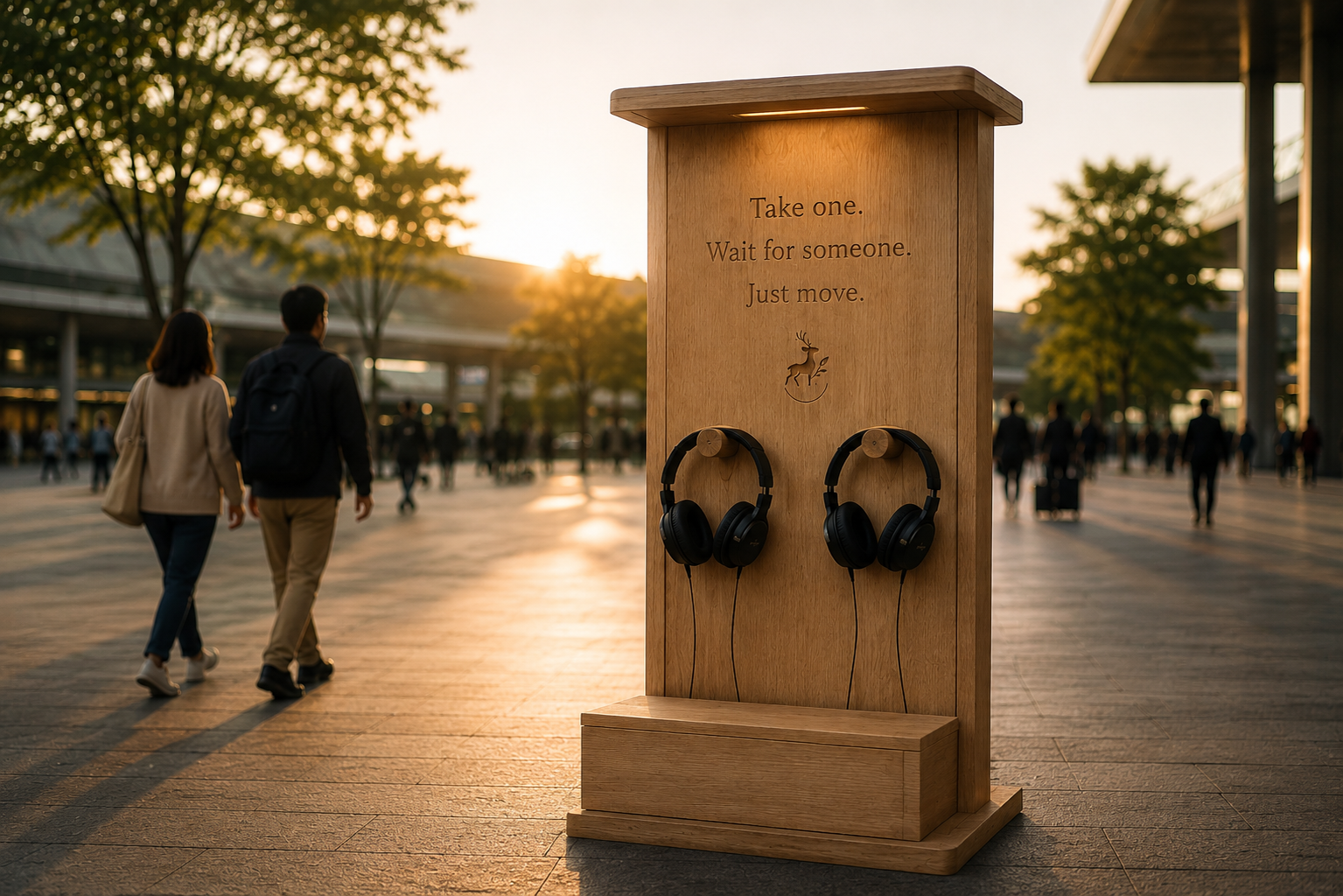 A human experience design concept exploring how shared movement and music can transform public spaces into places of quiet connection. Two Headphones invites strangers to meet without conversation only presence.