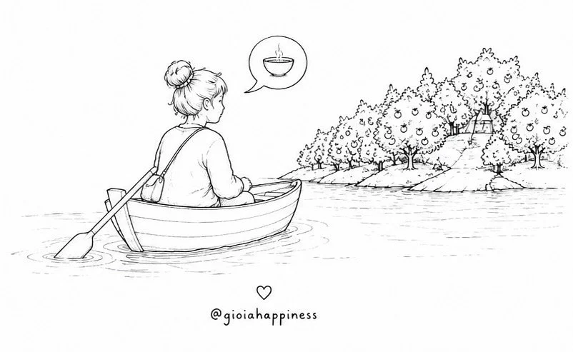 A traveller returns by boat to an island transformed by what was once planted, completing a cycle of giving, growth and regeneration.
