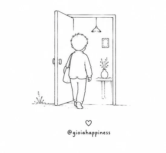 A boy returns home after planting, suggesting that meaningful contribution does not always require leaving ordinary life behind.