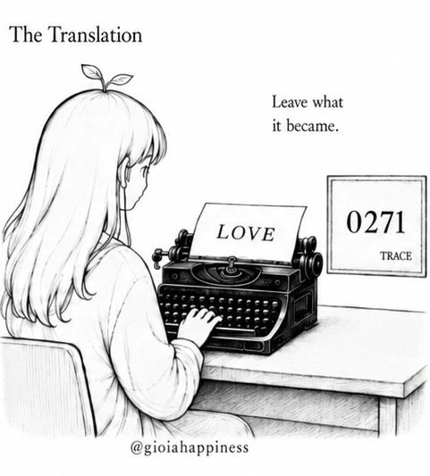 A girl leaves the word “LOVE” behind, transforming what she received into a new trace for someone else to encounter.