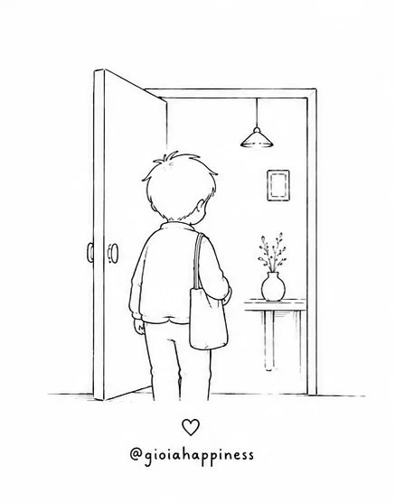 A boy leaves the city with a bag, beginning a journey from everyday work toward a small act of care for the future.