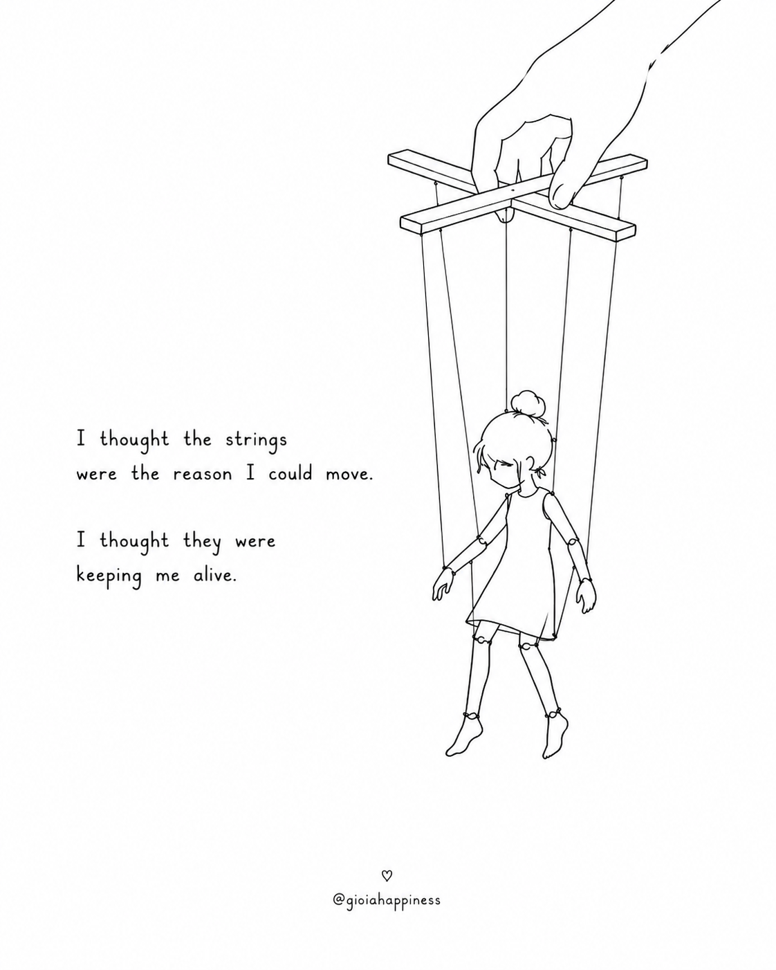 A visual story about noticing the invisible strings we rarely question.