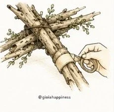A broken structure is bound together again, exploring repair not as returning something to its original state, but creating another form.