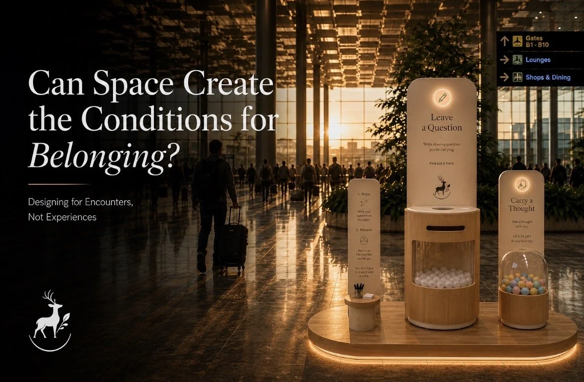 Research exploring public installations and spatial rituals that encourage belonging and human connection.