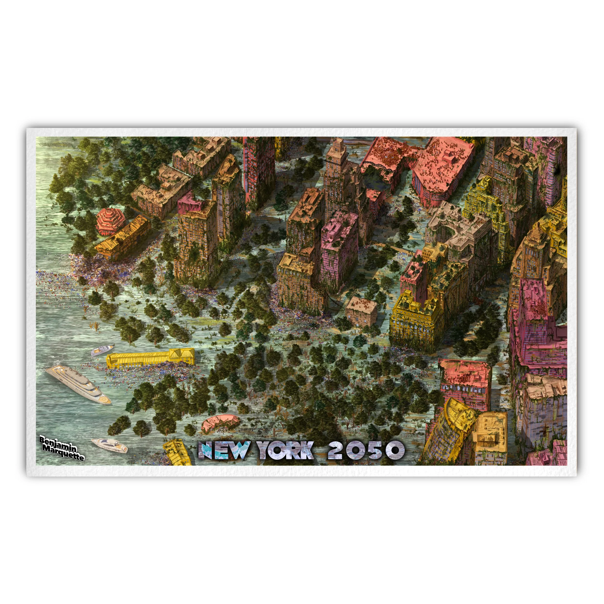 NEW YORK 2049 (Wall Street) Macro-illustration DYSTOPIE (Édition signée & numérotée)