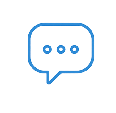 A blue icon of a speech bubble with three dots inside, representing a chat or messaging feature.