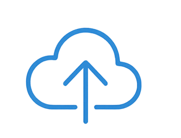 Blue cloud icon with an upward arrow inside, representing cloud upload.