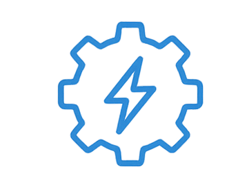 Icon of a gear with a lightning bolt inside, representing electricity or power