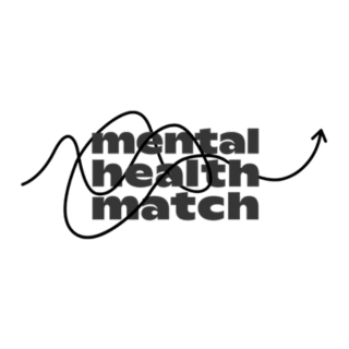 Logo for Mental Health Match with a heart icon and black text on a white background.