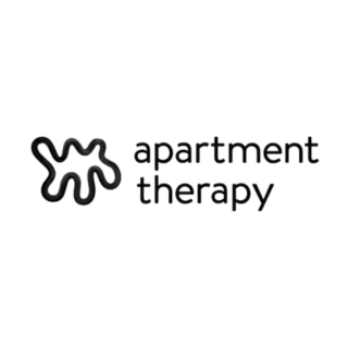 Logo for apartment therapy featuring an abstract squiggly shape and the text 'apartment therapy'.
