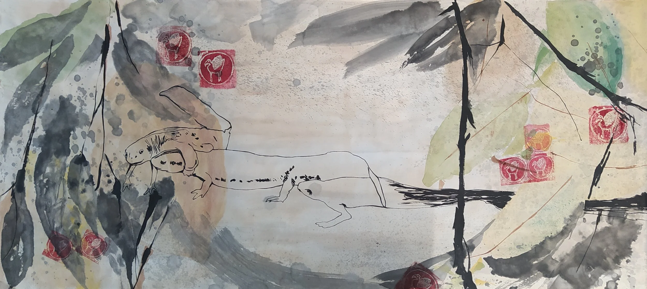 DIBUJO ORIENTAL V
Tinta china y de colores sobre papel de arroz
42 x 70 cm