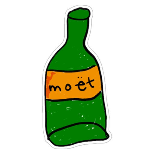 Handgezeichnete Flasche Moët Champagner auf schwarzem Hintergrund.