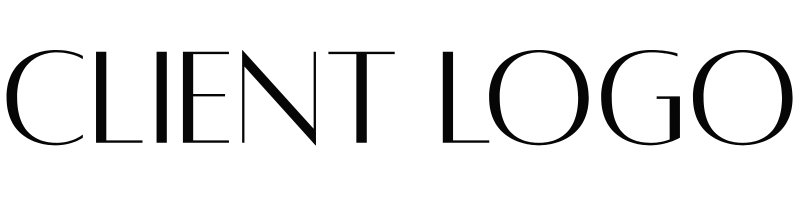 Black logo with the words 'CLIENT LOGO' in a modern font.