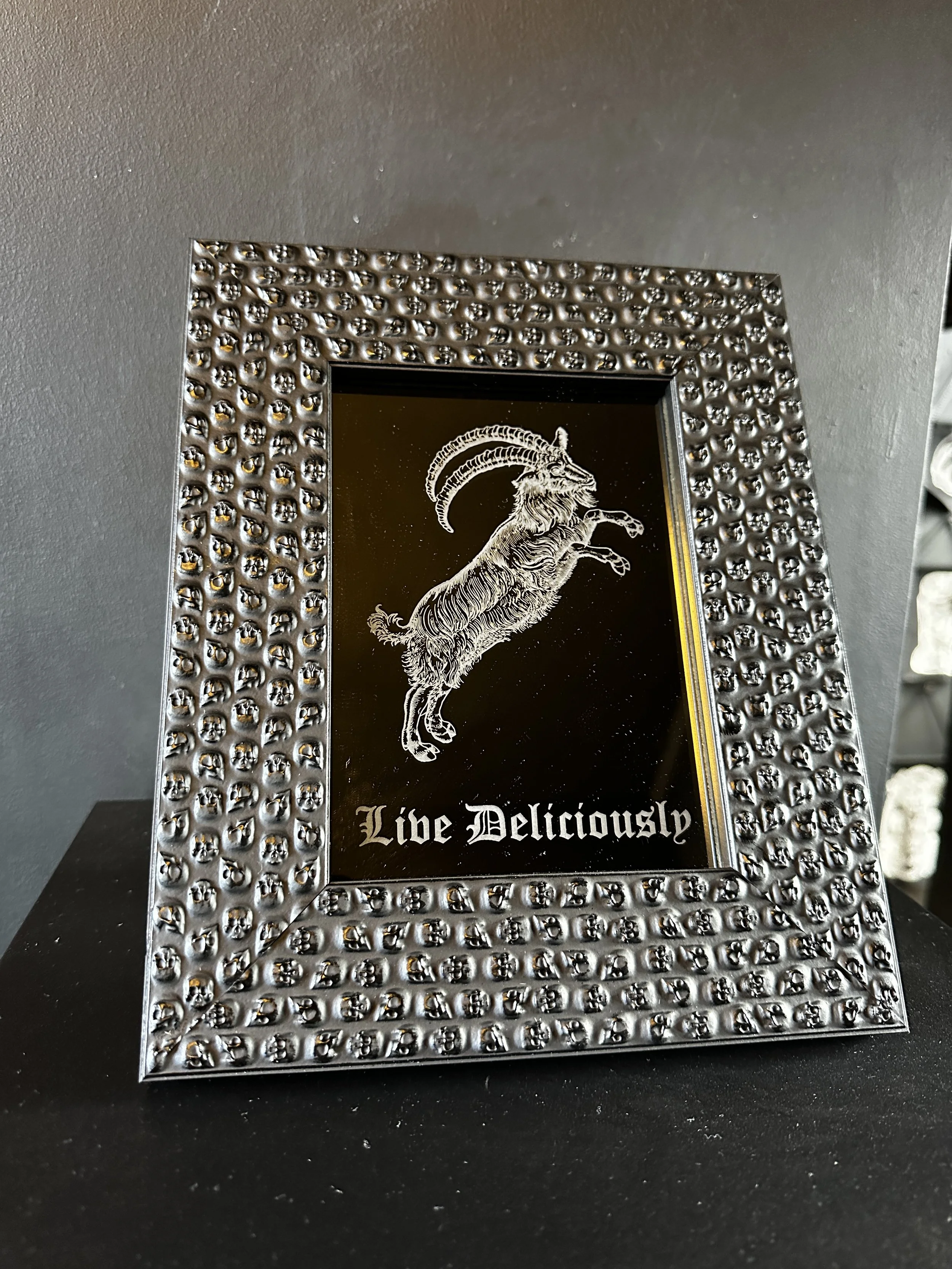 Skull Frame Mirror with a Black Phillip Goat