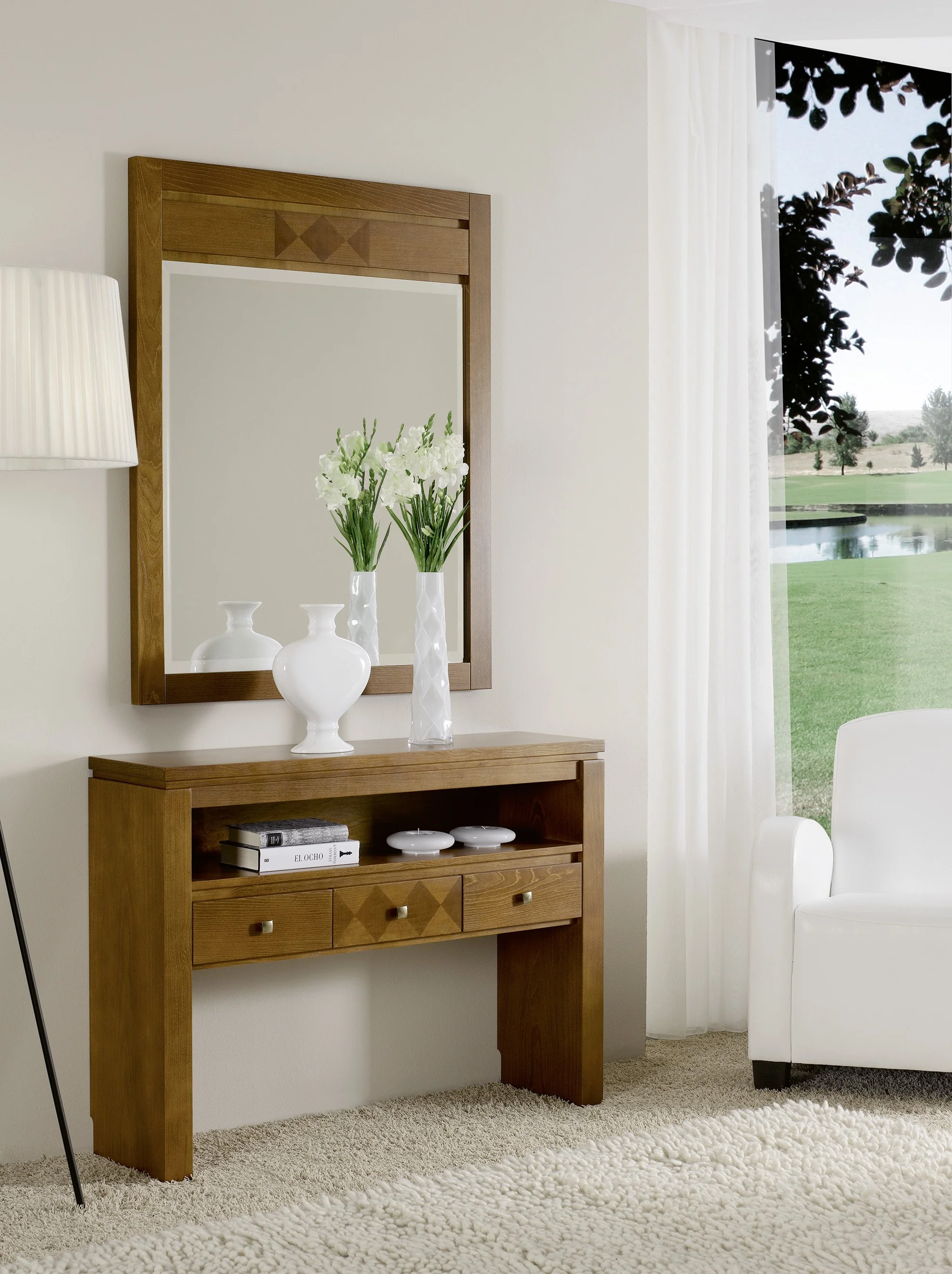 Kirschholz-Konsole mit Spiegel