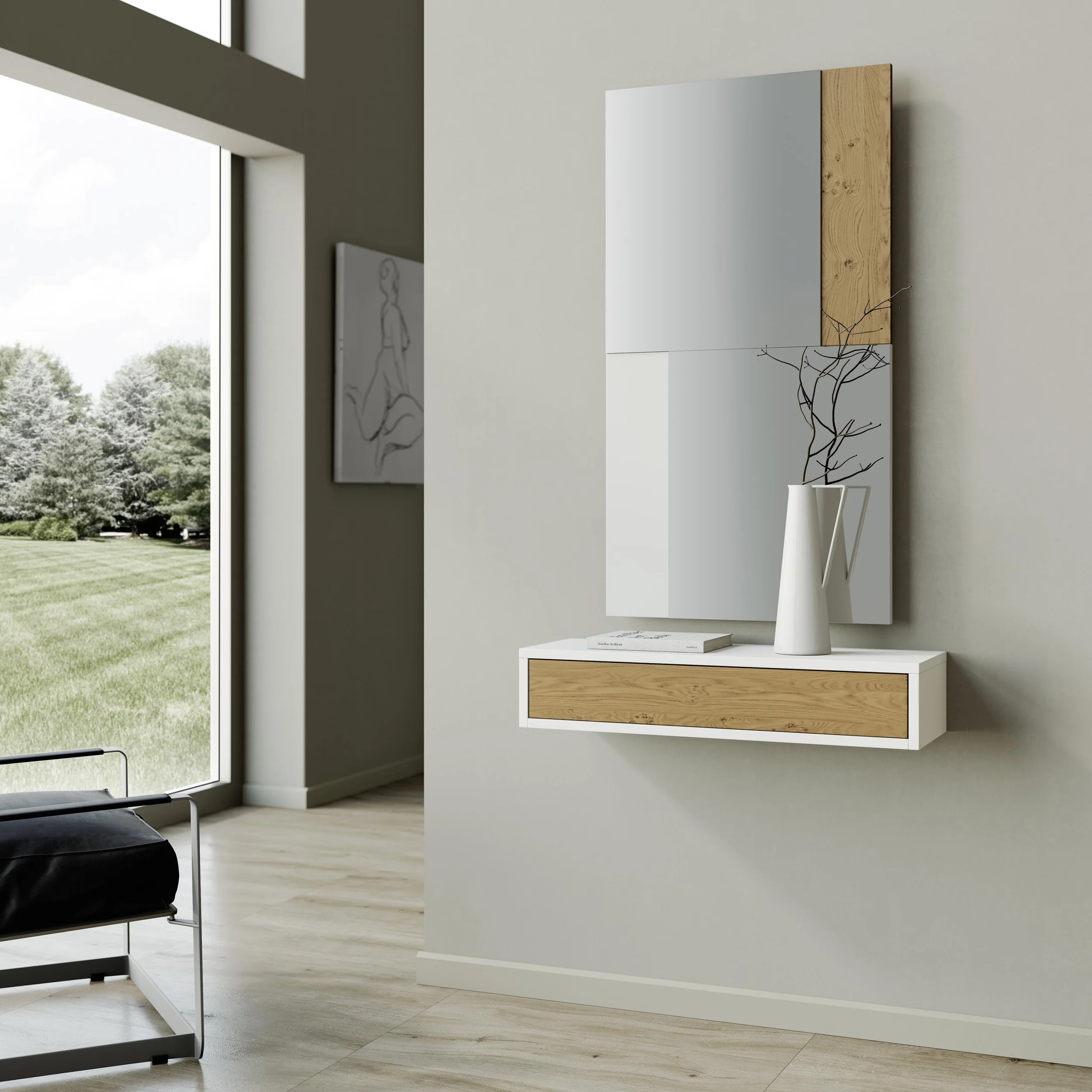 Wandspiegel-Set mit Schublade